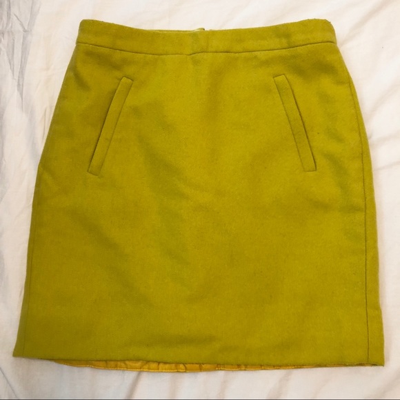 J.Crew Factory Olive Yellow Zip Mini Wool Skirt 00 - Picture 2 of 5